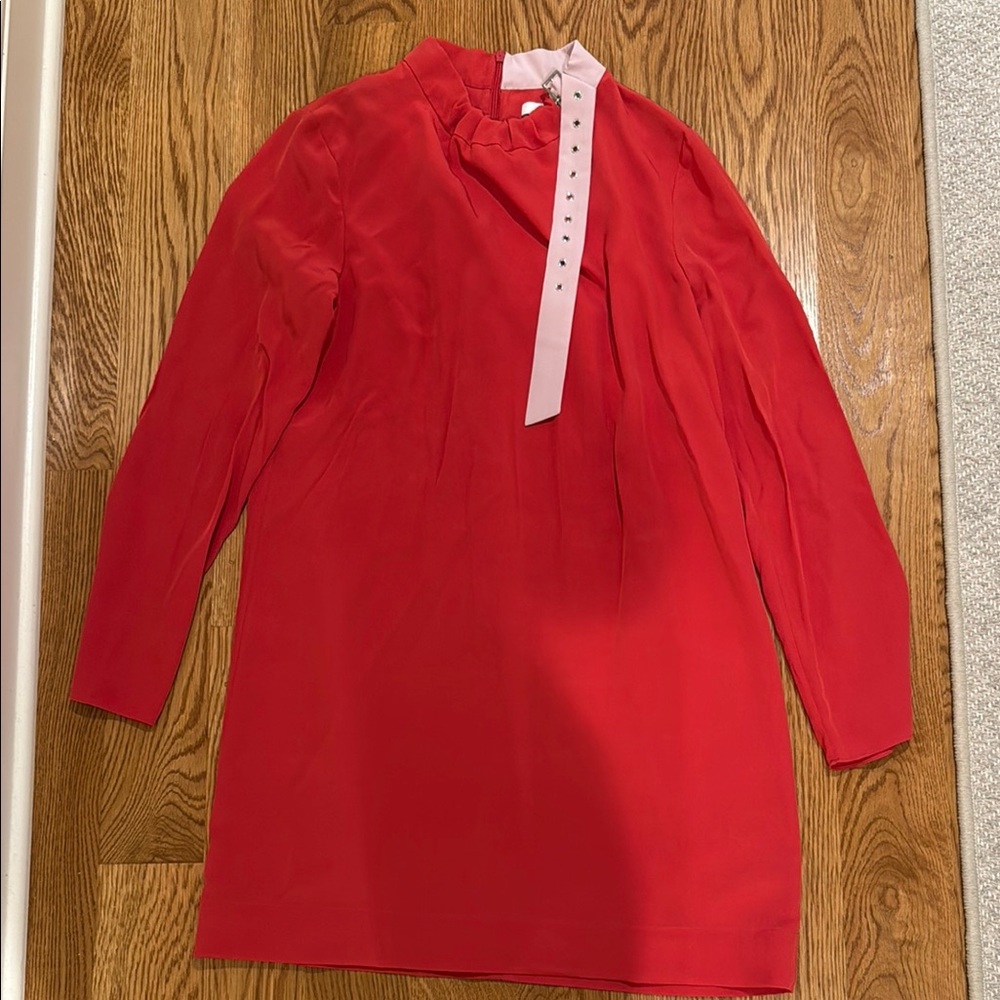 NWT Tibi Red Silk Dress with Pink Collar